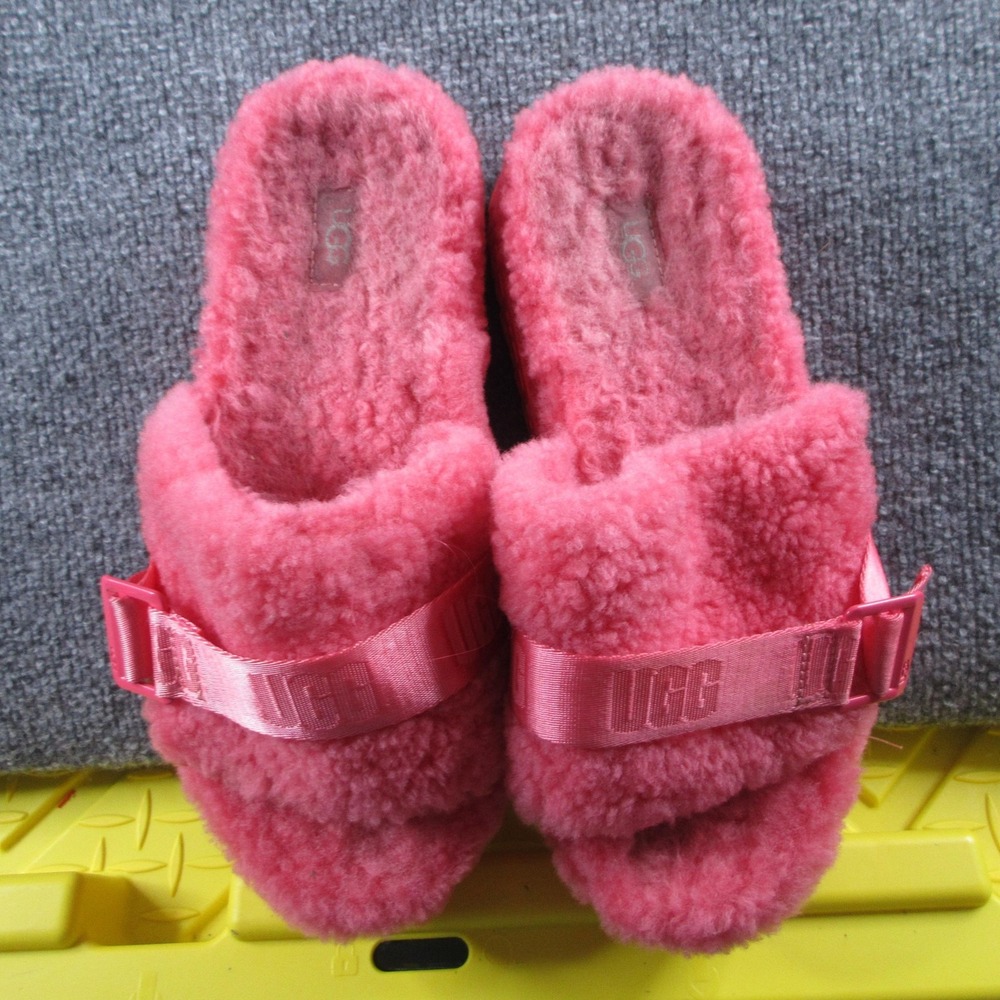 UGG Fluffita Slide Slippers Womens Size 9 Pink Shearling Fur Platform 113475